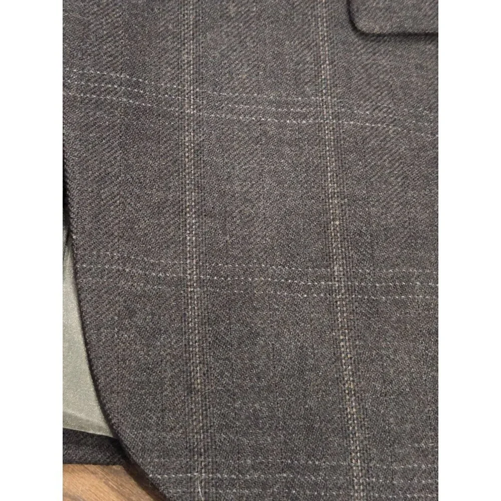 Oscar de la Renta 42S Wool Blazer Brown Windowpane Plaid 2 Button Lined